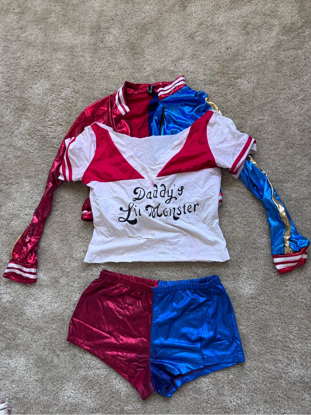 Harlequin Red & Blue 'Daddy's Lil Monster' adult Costume Set